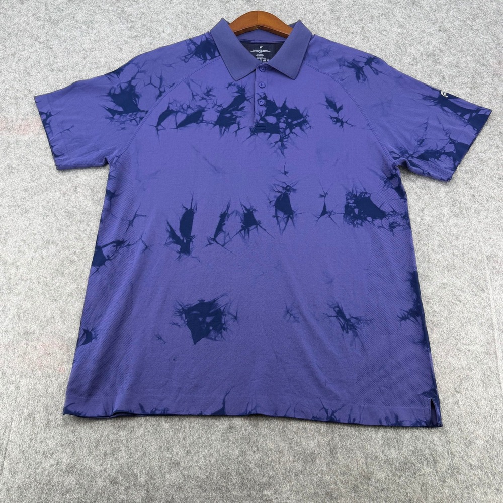 Fabletics Mens XL Purple Tie Dye Performance Polo Shirt Short Sleeve Activewear